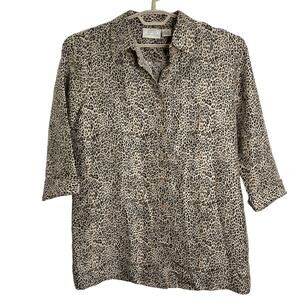 Field Manor Vintage 100% Silk Leopard Print Tunic Blouse Top Size Medium